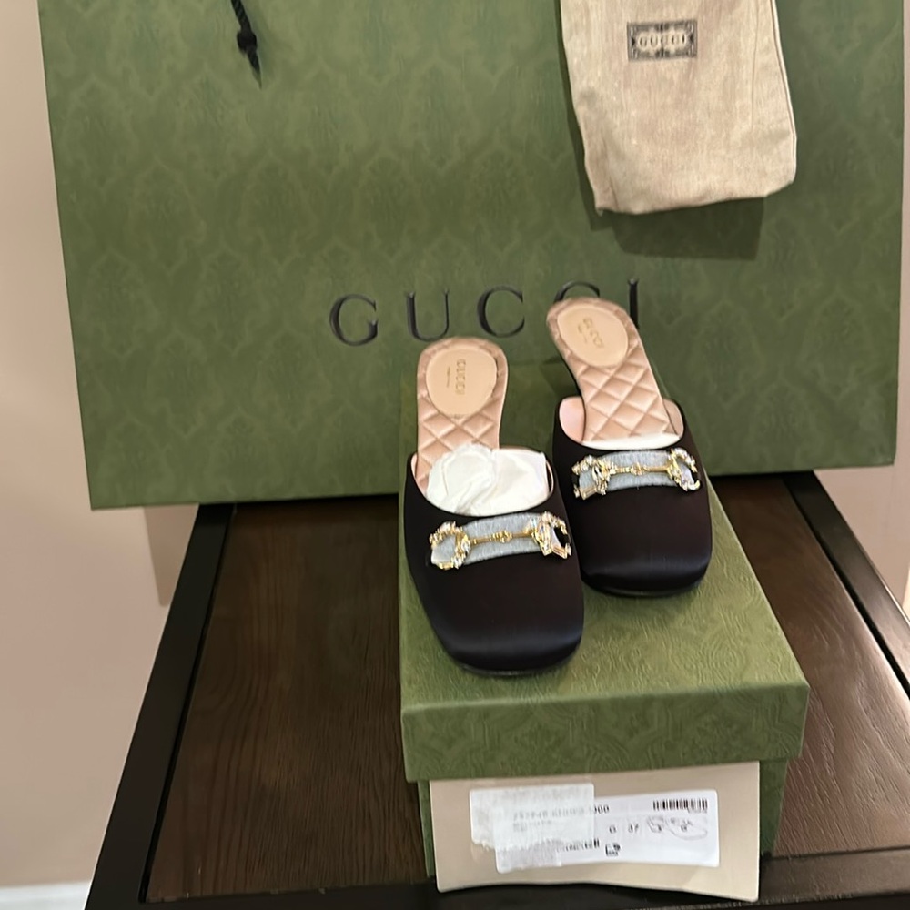 Gucci Horsebit Satin Mules - Picture 3 of 10